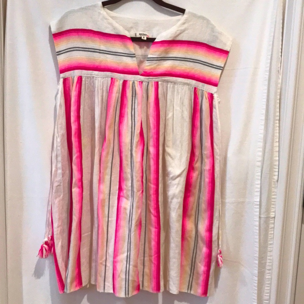 Lemlem summer cotton blend  short dress with tassel accents on side.
